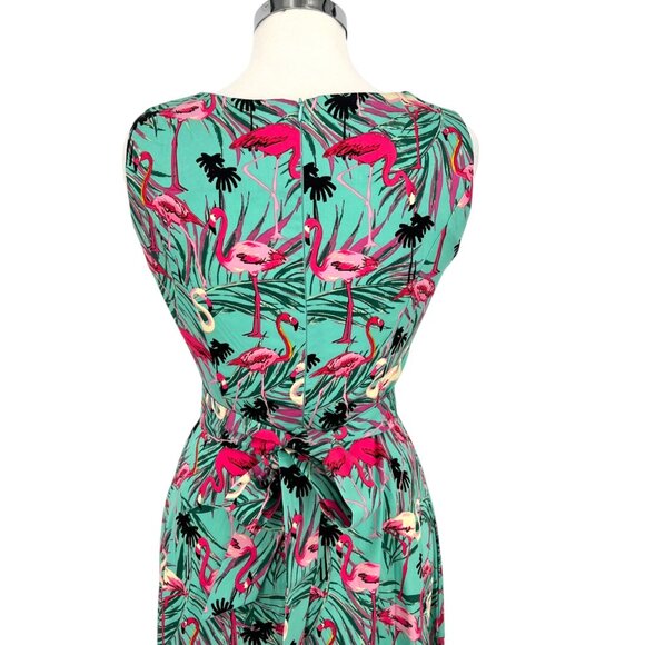 Retro Tropical Flamingo Print Sleeveless A-Line Summer Dress Size Small - Picture 8 of 13
